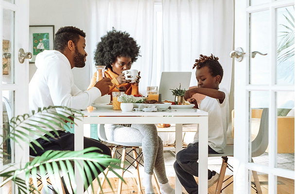 family setting on dinning table